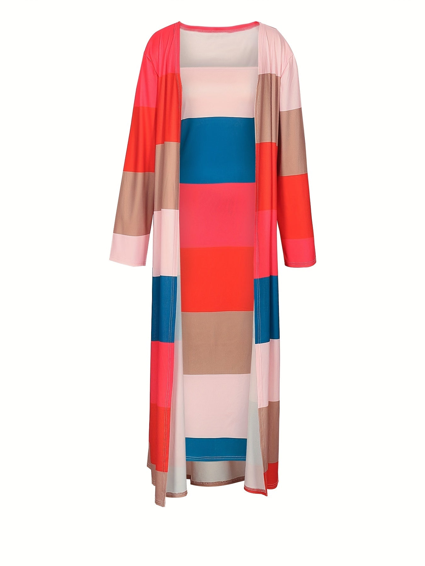 Colorblock Cardigan & Midi Dress Set