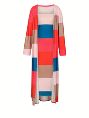 Colorblock Cardigan & Midi Dress Set