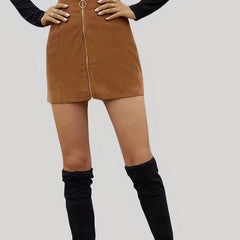 High Waist Corduroy Mini Skirt Zip Front Fall Winter Casual Women's Clothing