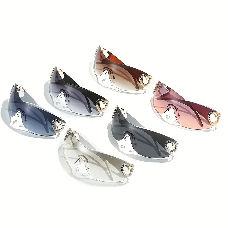 Heart Sunglasses Women Oversized Wrap Around Frame One Piece Lens