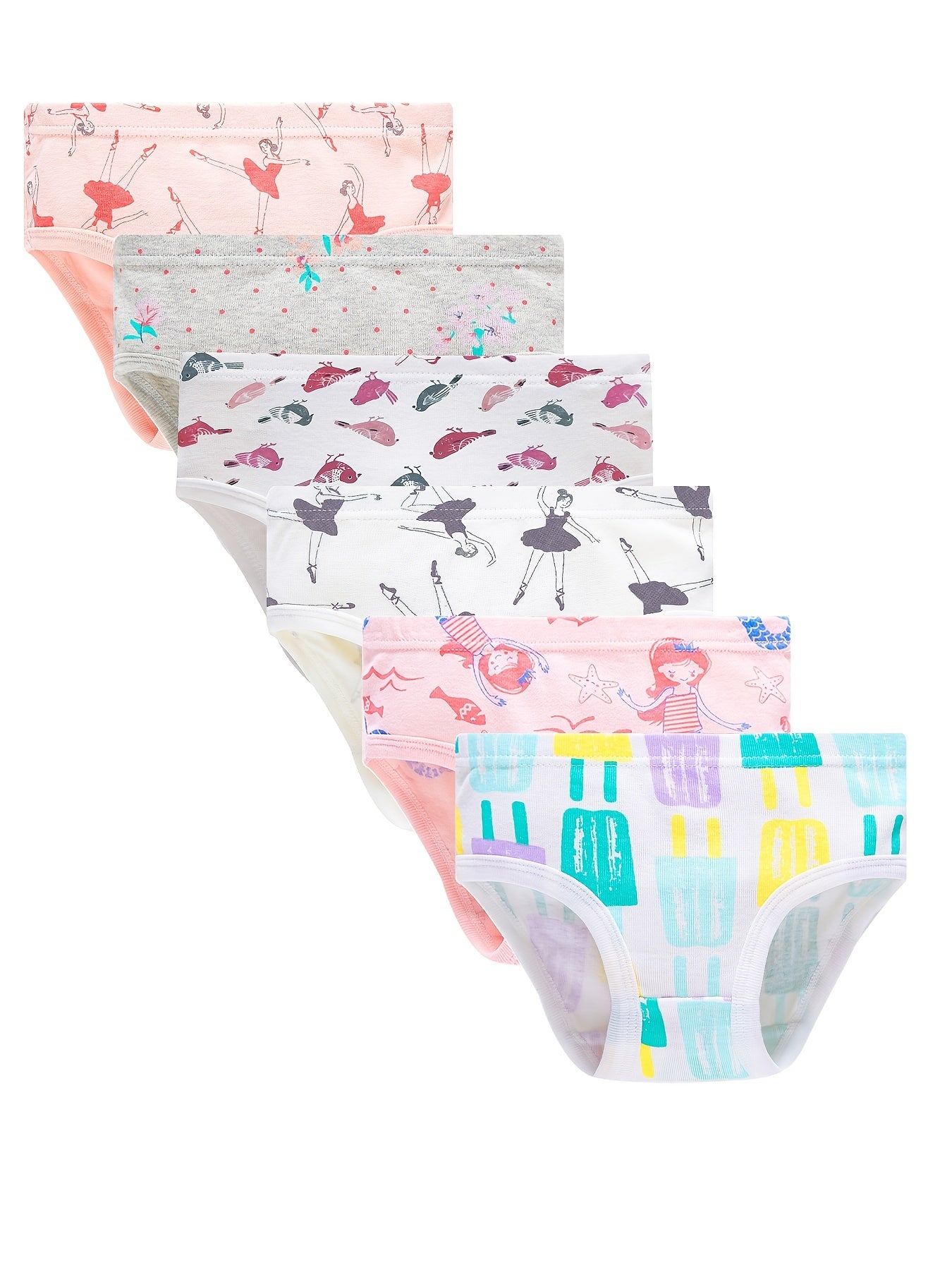 6pcs Girls' Stretchy Comfy Cotton Panties Big Girl Cartoon Underpants