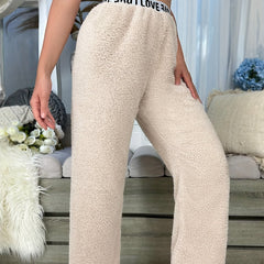 Cozy Letter Print Lounge Pants Elastic Waistband