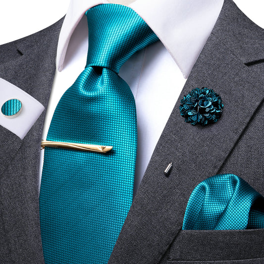 Classic Business Men's Tie Set Solid Corsage Silk Hankey Cufflinks Clip
