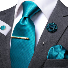 Classic Business Men's Tie Set Solid Corsage Silk Hankey Cufflinks Clip