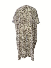 Boho Cardigan Cow Print Half Sleeve Open Front Maxi Cover Up