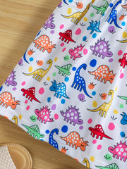 Dinosaur Print Ruffle Casual Dress for Girls
