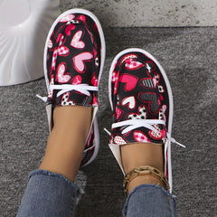 Love Heart Pattern Flat Shoes Women's Casual Lightweight Walking Shoes