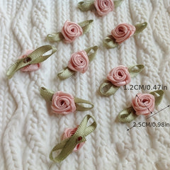 100pcs Ribbon Flower DIY Polyester Small Flower Rose Cloth Stickers