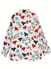 Christmas Casual Blouse Women's Plus Graphic Print Button Up