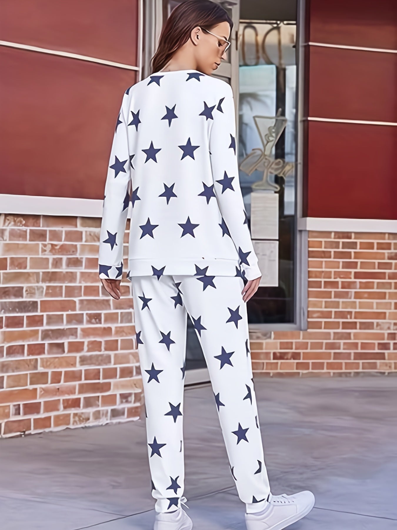Star Print Pajama Set Top & Joggers Lounge Two