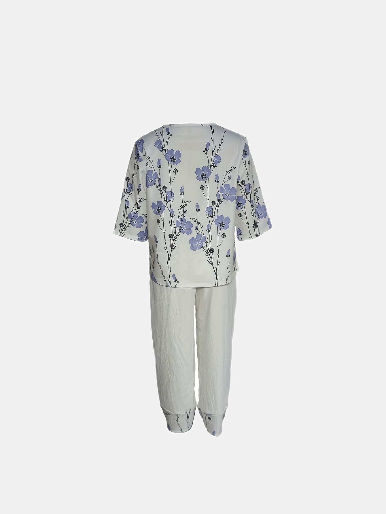 Floral Print 2pc Set Crew Neck 3/4 Sleeve Tops & Elastic Waist Pant