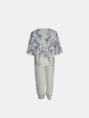 Floral Print 2pc Set Crew Neck 3/4 Sleeve Tops & Elastic Waist Pant