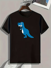 Dino Pattern Print Men's Sports T-Shirt - Comfy Outdoor Clothing