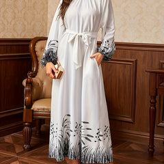 Plus Size Paddy Print Lantern Sleeve Kaftan Dress