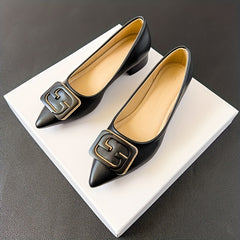Women's Solid Pointed Toe Low Chunky Heel Slip On Shoes