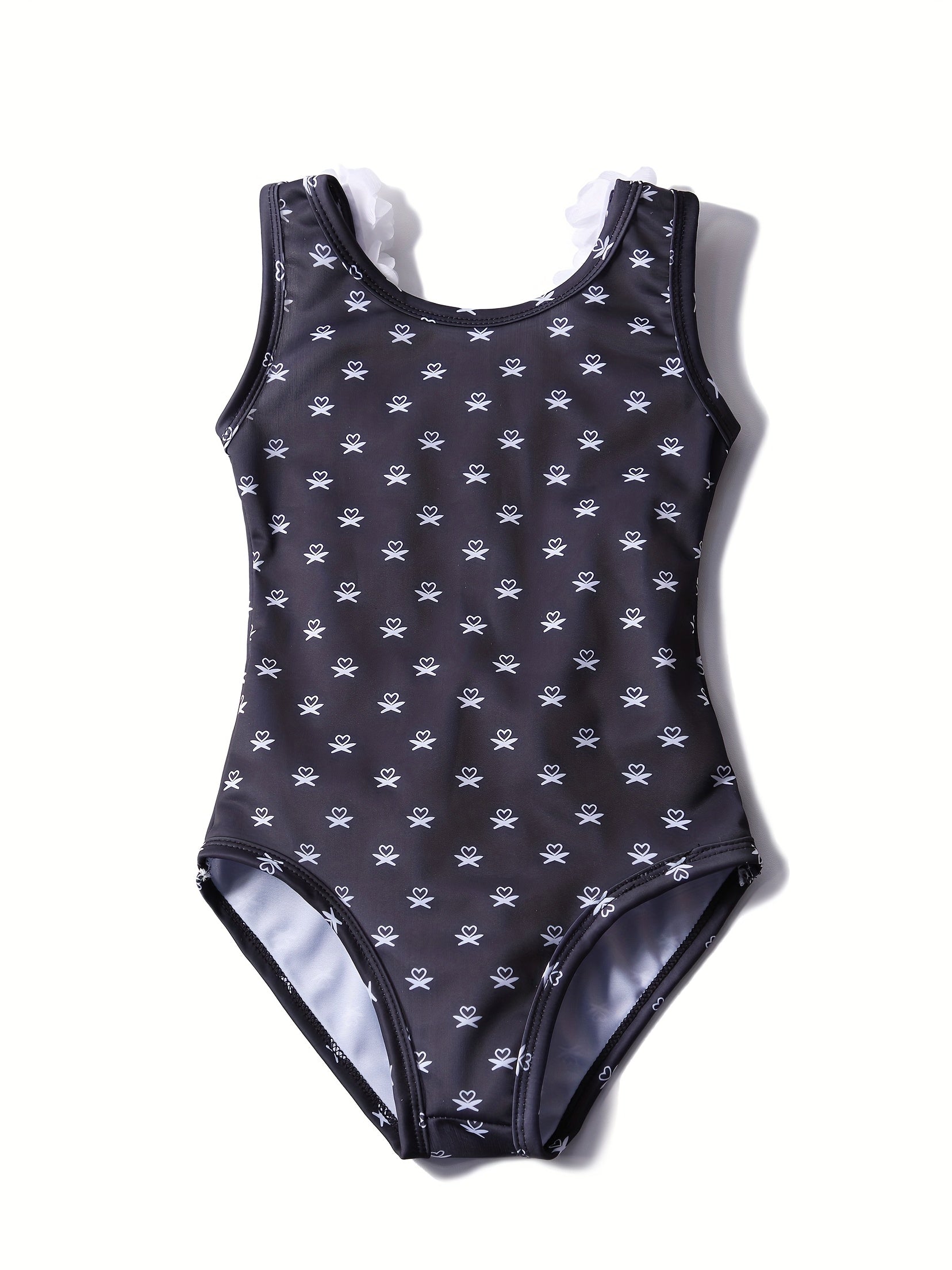 Girl's Heart Print Tankini Swimsuit with Flower Decoration