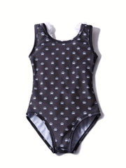 Girl's Heart Print Tankini Swimsuit with Flower Decoration
