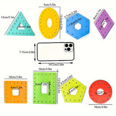 Educational Wooden Threading Toy Set Geometric Shape Colorful Lacing Boards