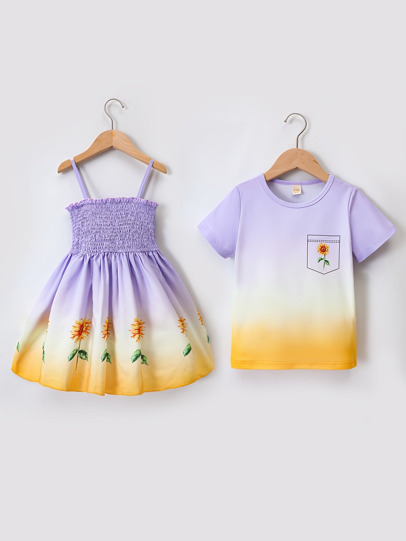 Sunflower Pattern Matching Dress & T-shirt Set for Siblings