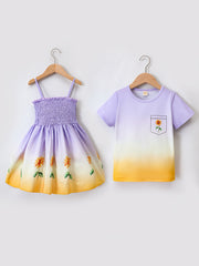 Sunflower Pattern Matching Dress & T-shirt Set for Siblings