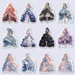 48pcs Girls Formal Dress Stickers Pack Kids Laptop Luggage Notebook Decoration