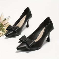 Bowknot Stiletto Heels Pointed Toe Slip On Court Pumps