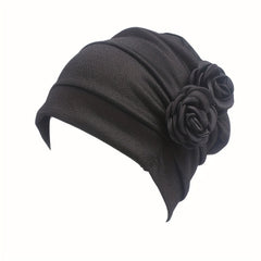 Double Rose Decor Turban Cap Elastic Head Wrap Lightweight