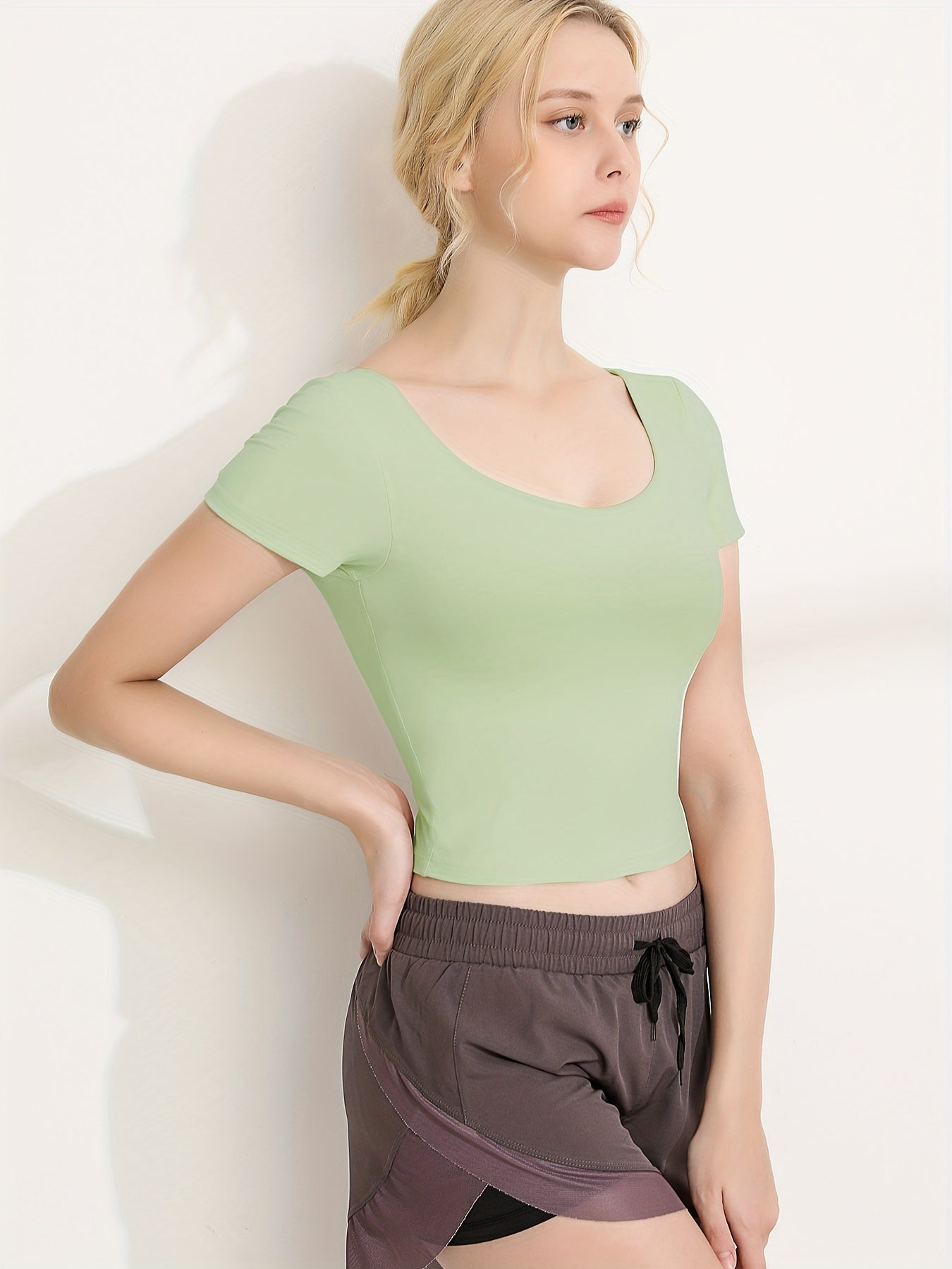 Sporty Tee with Chest Pads Short Sleeves