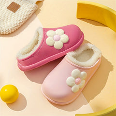 Flower Furry House Shoes for Girls Non-Slip Soft Bottom Walking Shoes