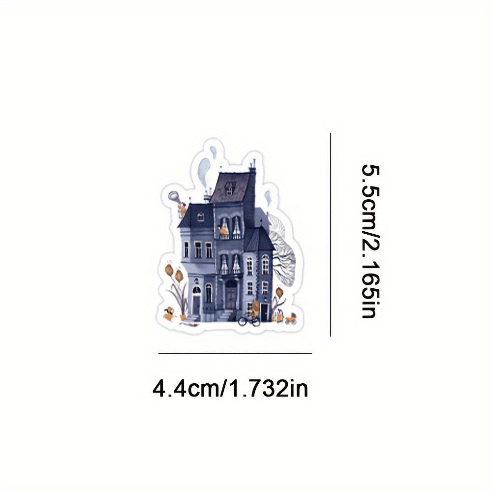 60pcs Retro Castle House Stickers Famous Architecture Landscape Decoration