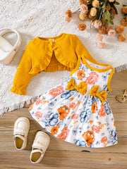 Toddler Girls Floral Print Dress & Ribbed Cardigan Set