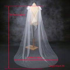 Long Wedding Veil with Bow Shoulder Accessory