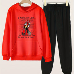 Girls' Turkey Print Hoodie Pants Set for Spring Fall