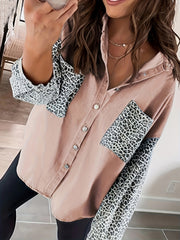 Colorblock Leopard Print Long Sleeve Blouse