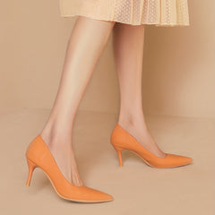 Women's Orange Stiletto Heels Point Toe Work Shoes