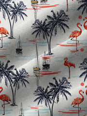 Hawaiian Coconut Tree & Flamingo Print Men's Casual Short Sleeve Shirt