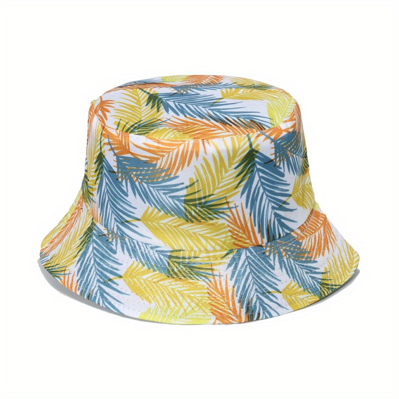 Leaf Print Bucket Hat Reversible Lightweight Sunscreen Fisherman Cap