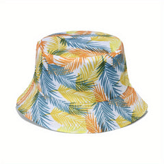 Leaf Print Bucket Hat Reversible Lightweight Sunscreen Fisherman Cap
