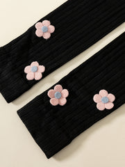 Girls Casual Leggings With Flower Patch Elastic Thermal Pantyhose
