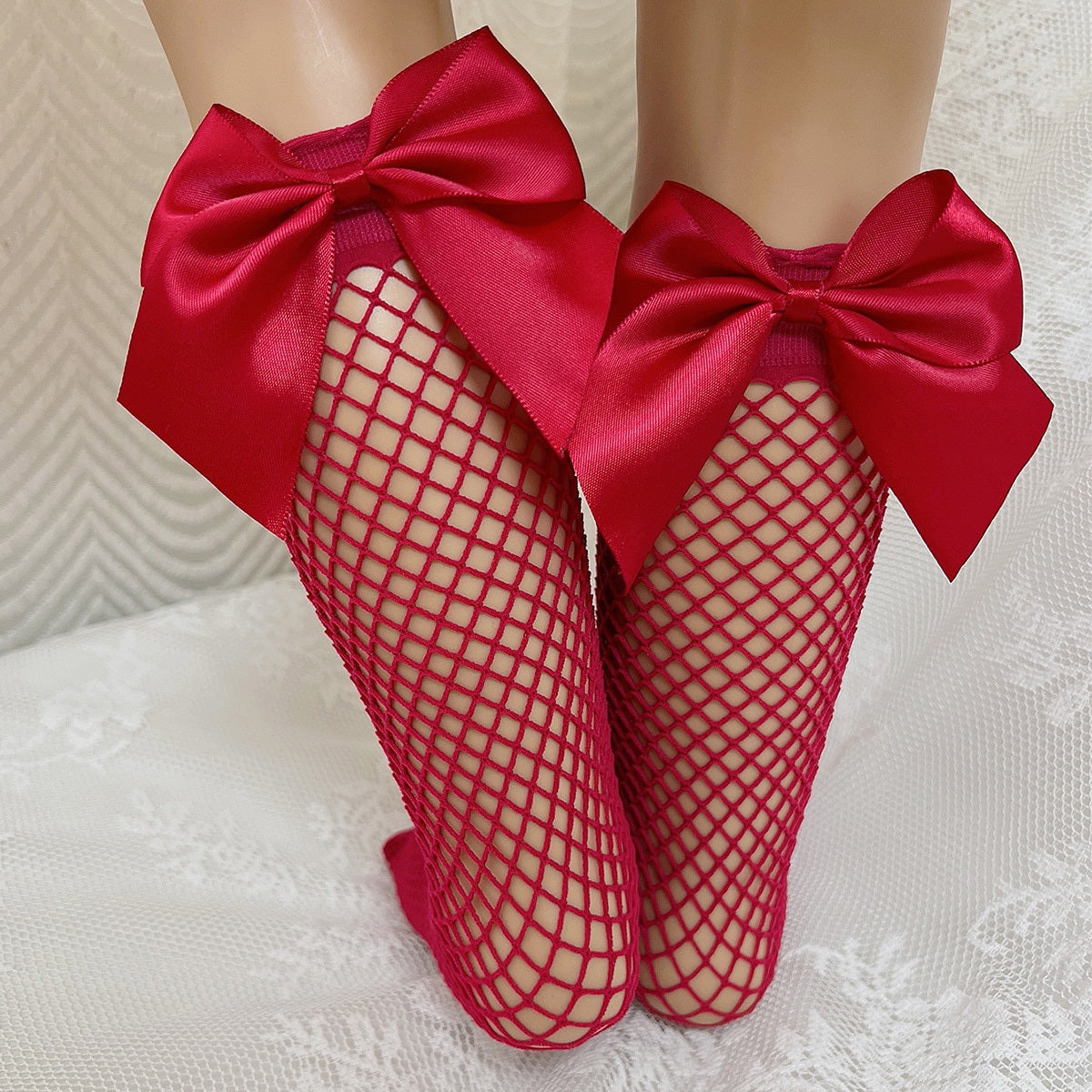 Girls Fishnet Socks with Bow Accessory for Summer