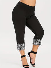 Sporty Leggings Women's Plus Floral Appliques High Stretch Leggings