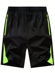 Men's Green Stripe Comfy Shorts High Stretch Elastic Waist Drawstring Shorts
