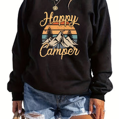 Mountain & Letter Print Pullover Sweatshirt Long Sleeve Crew Neck Sweatsh