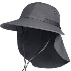 UPF 50 Wide Brim Hat w/ Neck Flap for Outdoor Activities