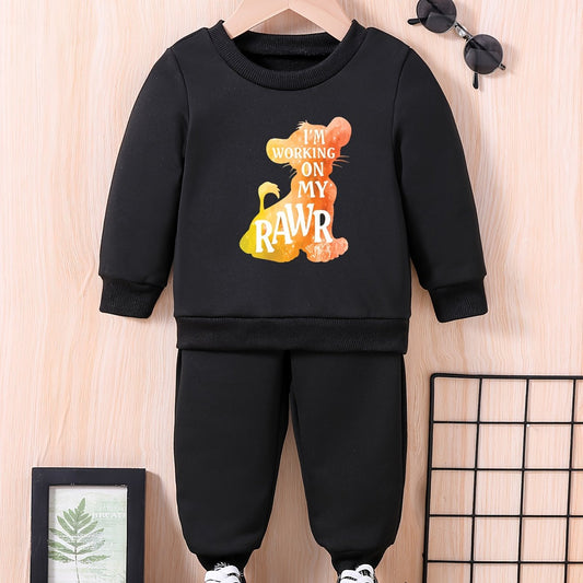 Baby Lion Print Long Sleeve Sweatshirt Trousers Set I'M ON MY RAWR
