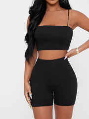 Solid Cami Top & Biker Shorts Set for Women