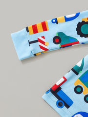Boys 2pcs Pajamas Long Sleeve Top & Pants Colorful Cartoon Cars Print Set