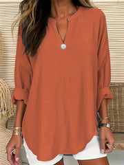 V Neck Tunic Shirt Top Solid Long Sleeve