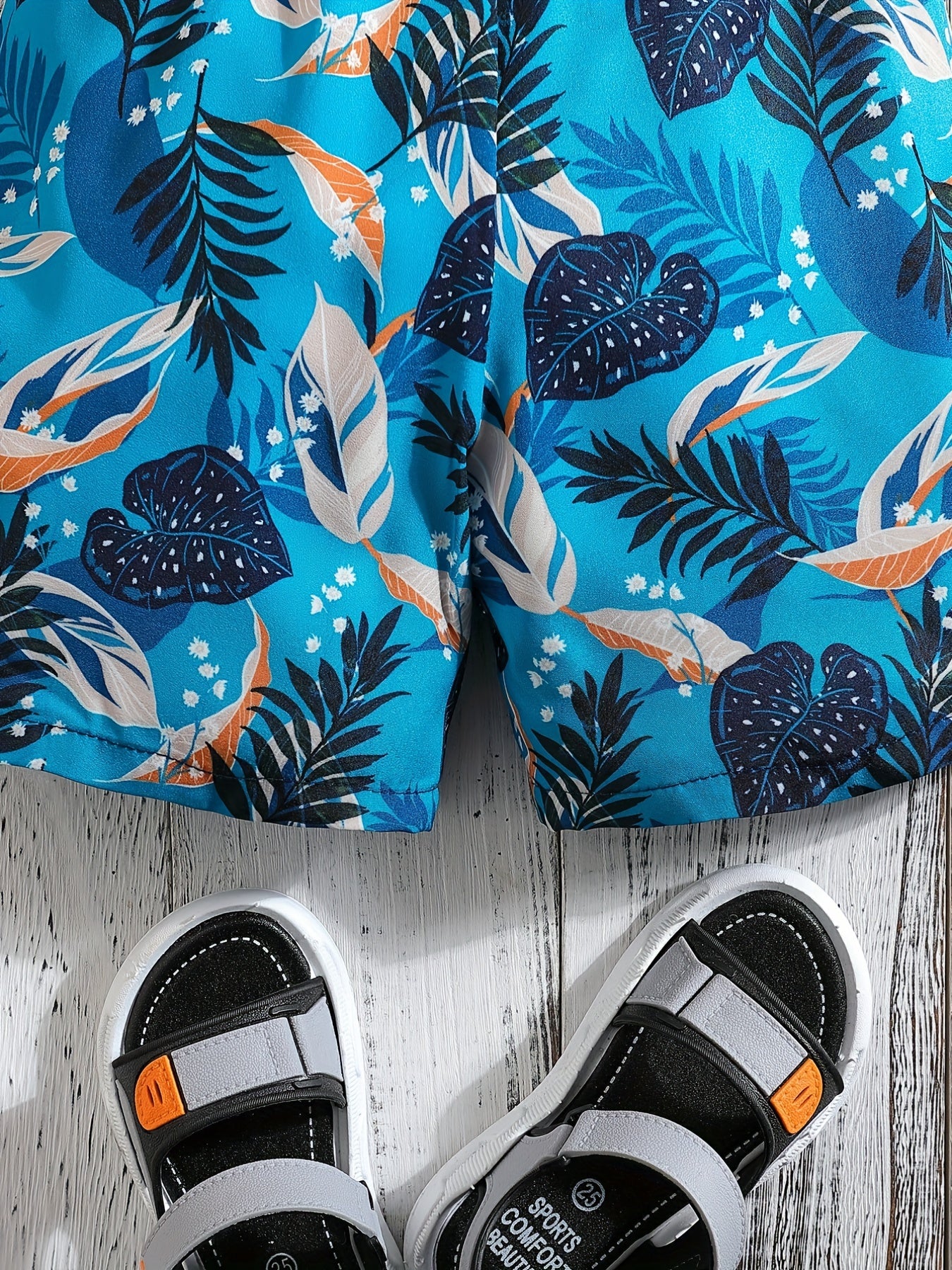Boys Leaf Print Casual Shorts for Vacation Beach Kids Summer Clothes