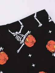 Halloween Pajamas Boys Girls Pumpkin Skeleton Print Toddler Kids Pjs Set